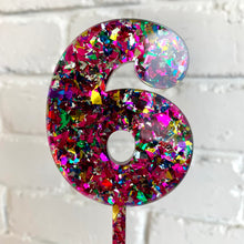 Load image into Gallery viewer, Chunky Magenta Rainbow Glitter Number Cake Topper