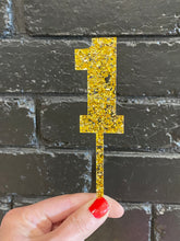 Load image into Gallery viewer, Gold Chunky Glitter Number Cake Topper