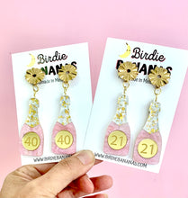 Load image into Gallery viewer, Custom Birthday Number Champagne Bottle Earrings