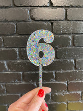 Load image into Gallery viewer, Holographic Silver Number Cake Topper