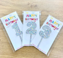 Load image into Gallery viewer, Holographic Silver Number Cake Topper