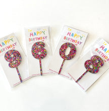 Load image into Gallery viewer, Chunky Magenta Rainbow Glitter Number Cake Topper