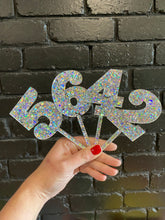 Load image into Gallery viewer, Holographic Silver Number Cake Topper