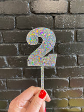 Load image into Gallery viewer, Holographic Silver Number Cake Topper