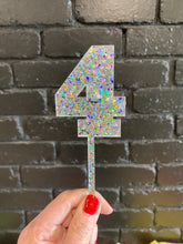 Load image into Gallery viewer, Holographic Silver Number Cake Topper