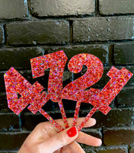 Load image into Gallery viewer, Pink and Red Chunky Glitter Number Cake Topper