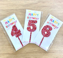 Load image into Gallery viewer, Pink and Red Chunky Glitter Number Cake Topper