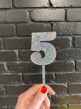 Load image into Gallery viewer, Holographic Silver Number Cake Topper