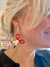 Load image into Gallery viewer, Red Scissor Earrings