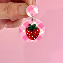 Load image into Gallery viewer, Pink Gingham Strawberry Earrings