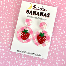 Load image into Gallery viewer, Pink Gingham Strawberry Earrings