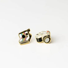 Load image into Gallery viewer, Camera Earrings Gold Polaroid Statement Studs