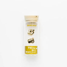 Load image into Gallery viewer, Camera Earrings Gold Polaroid Statement Studs
