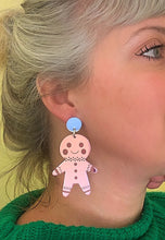 Load image into Gallery viewer, Pink Mirror Gingerbread Man Earrings