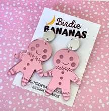 Load image into Gallery viewer, Pink Mirror Gingerbread Man Earrings