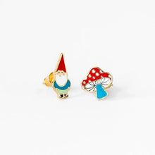 Load image into Gallery viewer, Gnome and Mushroom Enamel Stud Earrings