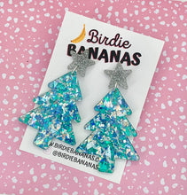 Load image into Gallery viewer, Christmas Tree Earrings in Sparkly Blue