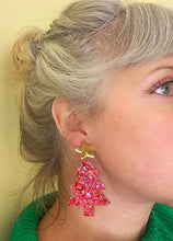 Load image into Gallery viewer, Christmas Tree Earrings in Sparkly Pink and Red