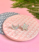 Load image into Gallery viewer, Mismatched Silver Moon and Star Studs