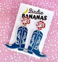 Load image into Gallery viewer, Western Blue Cowgirl Boot Earrings