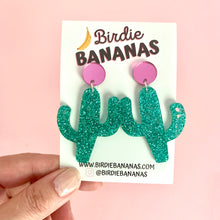 Load image into Gallery viewer, Glitter Cactus Earrings