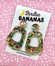 Load image into Gallery viewer, Gold Confetti Sparkle Retro Hoop Earrings