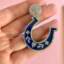 Load image into Gallery viewer, Blue and Silver Horseshoe Earrings