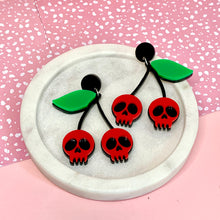 Load image into Gallery viewer, cherry skull earrings