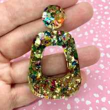 Load image into Gallery viewer, Gold Confetti Sparkle Retro Hoop Earrings