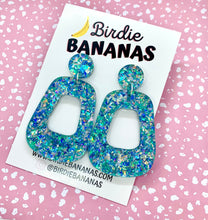 Load image into Gallery viewer, Blue Confetti Sparkle Retro Hoop Earrings