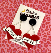 Load image into Gallery viewer, old school tattoo heart earrings