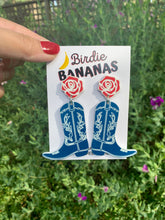 Load image into Gallery viewer, Western Blue Cowgirl Boot Earrings