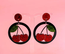 Load image into Gallery viewer, rockabilly cherry earrings
