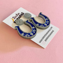 Load image into Gallery viewer, Blue and Silver Horseshoe Earrings