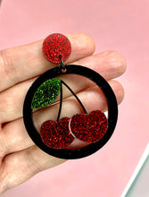 Load image into Gallery viewer, cherry fruit glitter earrings