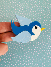 Load image into Gallery viewer, blue swallow rockabilly brooch