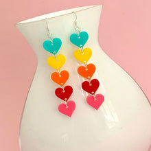 Load image into Gallery viewer, colourful rainbow heart earrings