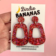 Load image into Gallery viewer, Pink and Red Glitter Retro Hoop Earrings
