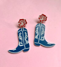 Load image into Gallery viewer, Western Blue Cowgirl Boot Earrings