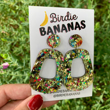 Load image into Gallery viewer, Gold Confetti Sparkle Retro Hoop Earrings