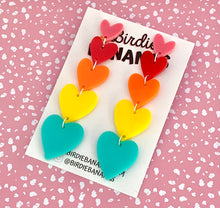 Load image into Gallery viewer, rainbow heart dangle earrings