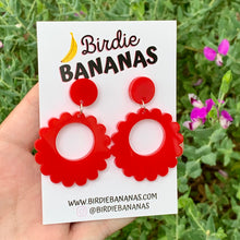 Load image into Gallery viewer, Red Scalloped Hoop Earrings