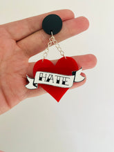 Load image into Gallery viewer, love hate tattoo earrings