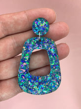 Load image into Gallery viewer, Blue Confetti Sparkle Retro Hoop Earrings
