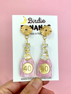 Custom Birthday Number Champagne Bottle Earrings