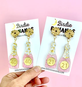 Custom Birthday Number Champagne Bottle Earrings