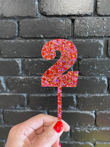 Pink and Red Chunky Glitter Number Cake Topper