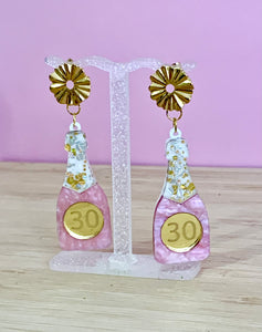 Custom Birthday Number Champagne Bottle Earrings