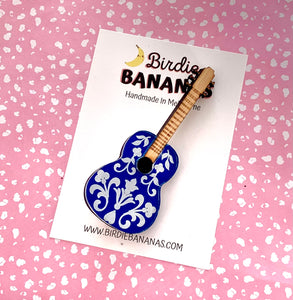 Floral Etched Acoustic Guitar Brooch