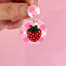 Load image into Gallery viewer, Pink Gingham Strawberry Earrings
